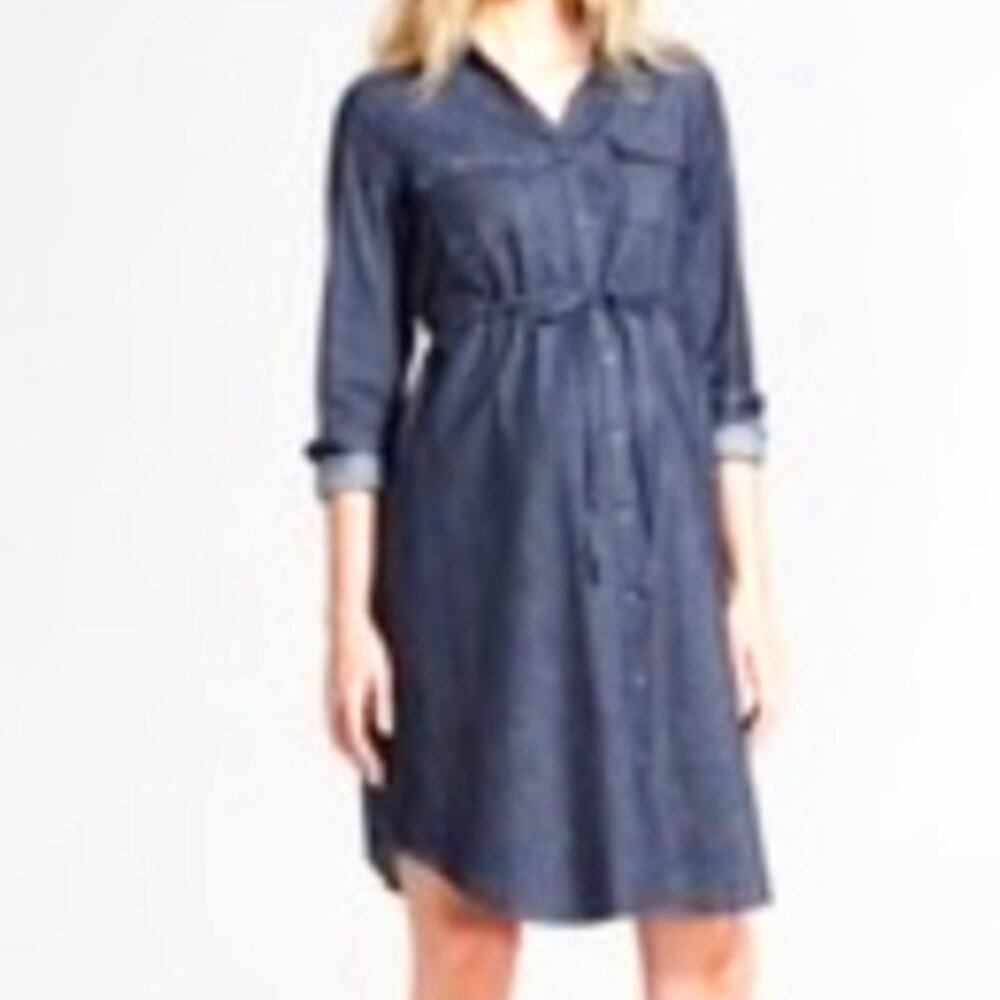 Isabel Maternity Long Sleeve Denim Dress Button Size Medium NWOT
